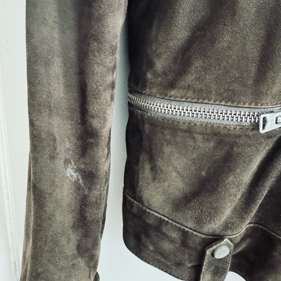 Grey Suede Leather Allsaints Moto Jacket - Picture 6 of 6
